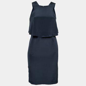 Pre Owned Theory Uniform Blue Silk Ruffled Overlay Landale B Dress XS