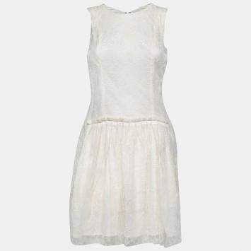 Pre Owned Theyskens Theory White Lace Sleeveless Dinal Dress M 