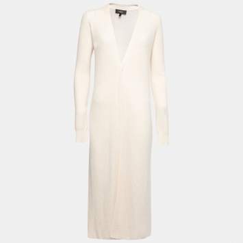 Pre Owned Theory Cream Cashmere Knit Open Front Long Cardigan S