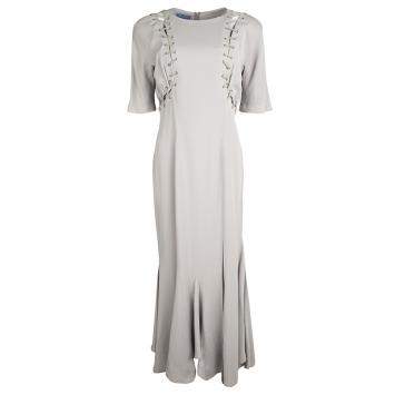 Pre Owned Thierry Mugler Vintage Beige Cutout Detail Flared Bottom Maxi Dress L