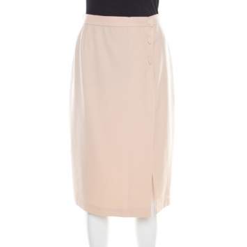 Pre Owned Thierry Mugler Beige Wool Pencil Midi Skirt S