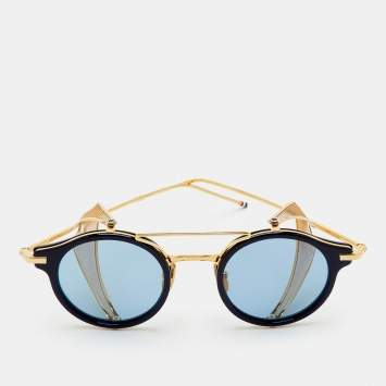 مملوكة مسبقًا Thom Browne Gold Tone/Blue TB-804 Mesh Shield Round Sunglasses
