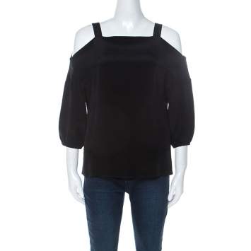 Pre Owned Tibi Black Silk Cut Out Shoulder Tunic Top XS