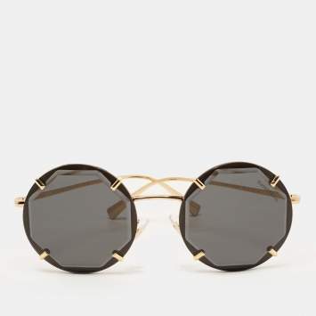 Pre Owned Tiffany & Co. Gold Tone/Dark Grey TF3091 Round Sunglasses