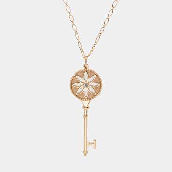 Pre Owned Tiffany & Co. Daisy Key Diamond 18K Rose Gold Long Pendant Necklace