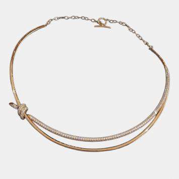 Pre Owned Tiffany & Co. Double Knot 18K Yellow Gold with Diamonds Necklace