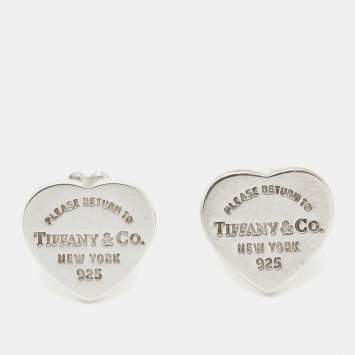 Pre Owned Tiffany & Co. Return to Tiffany Heart Tag Sterling Silver Earrings