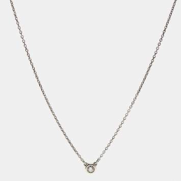Pre Owned Tiffany & Co. Elsa Peretti Diamond By the Yard Sterling Silver Necklace