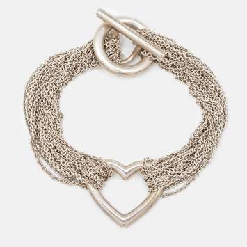 Pre Owned Tiffany & Co.  Heart Mesh Sterling SilverChain Multi Strand Silver Toggle Bracelet