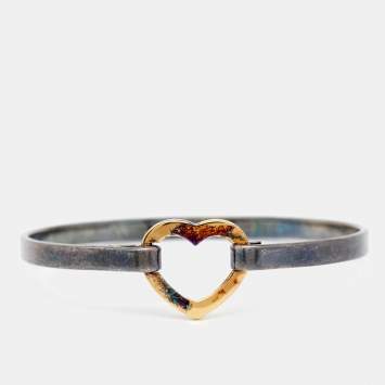 Pre Owned Tiffany & Co. Heart 18k Yellow Gold Sterling Silver Bracelet