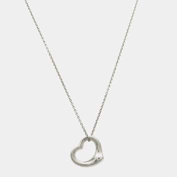 Pre Owned Tiffany & Co. Elsa Peretti Open Heart Sterling Silver Pendant Necklace