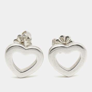 Pre Owned Tiffany & Co. Open Heart Silver Stud Earrings