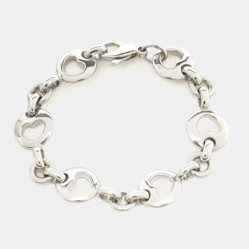 Pre Owned Tiffany & Co. Stencil Heart Sterling Silver Oval Link Bracelet