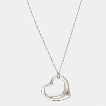 Pre Owned Tiffany & Co. Elsa Peretti Open Heart Sterling Silver Large Model Necklace