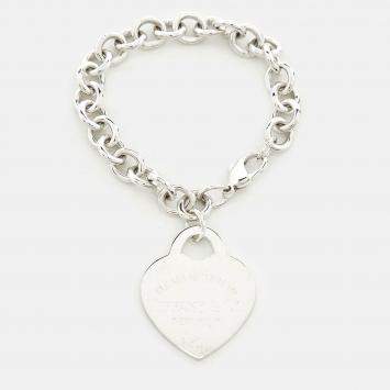 Pre Owned Tiffany & Co. Return to Tiffany Sterling Silver Heart Tag Large Charm Bracelet