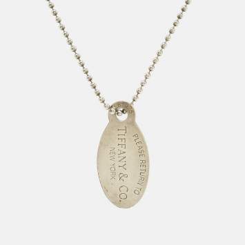 Pre Owned Tiffany & Co. Return To Tiffany Oval Tag Silver Beaded Chain Necklace