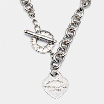 Pre Owned Tiffany & Co. Return To Tiffany Heart Tag Silver 925 Chain Link Toggle Necklace