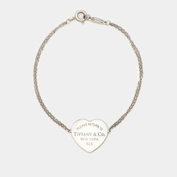 Pre Owned Tiffany & Co. Return To Tiffany Heart Tag Silver 925 Double Chain Bracelet