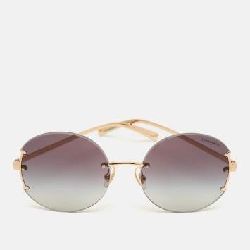 Pre Owned Tiffany & Co. Gradient Grey/Gold Tone TF 3071 Round Sunglasses