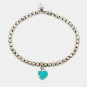 مملوكة مسبقًا Tiffany & Co. Return to Tiffany Heart Tag Enamel Sterling Silver Bead Bracelet   