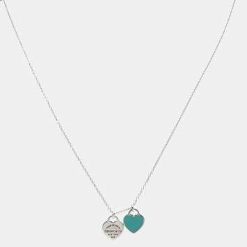 Pre Owned Tiffany & co. Return to Tiffany Mini Double Heart Tag Enamel Silver 925 Pendant Necklace