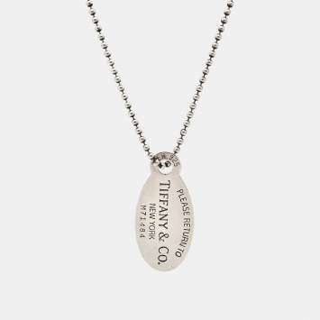 Pre Owned Tiffany & Co. Return To Tiffany Oval Tag Silver Beaded Chain Necklace