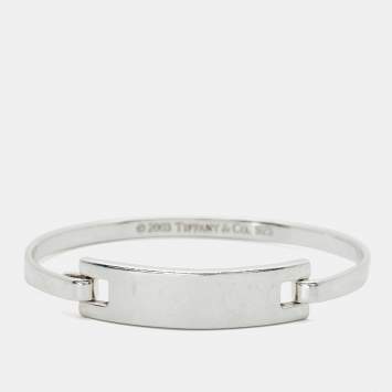 Pre Owned Tiffany & Co Sterling Silver Engravable Rectangle Bar Bangle Bracelet 