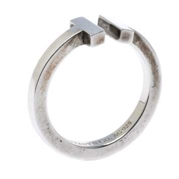 Pre Owned Tiffany T Square Silver Open Ring Size 56