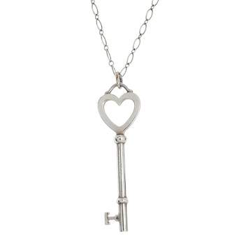 Pre Owned Tiffany & Co. Heart Key Silver Oval Link Chain Pendant Necklace