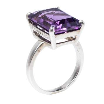 Pre Owned Tiffany & Co. Sparklers Amethyst Silver Cocktail Ring 56