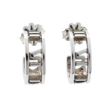 Pre Owned Tiffany & Co. Atlas Roman Numeric Silver Hoop Earrings