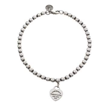 Pre Owned Tiffany & Co. Return to Tiffany Heart Tag Silver Beads Bracelet 