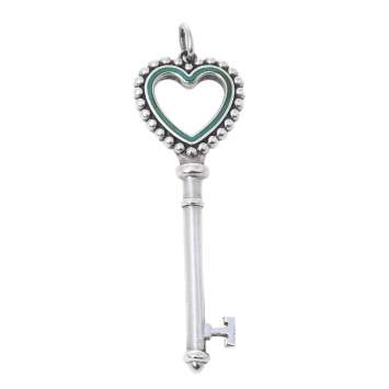 Pre Owned Tiffany & Co. Enamel Beaded Heart Key Silver Pendant 