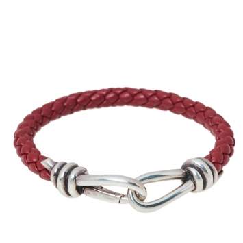 Pre Owned Tiffany & Co. Paloma Picasso Silver Knot Single Braid Leather Wrap Bracelet