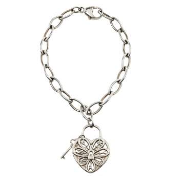 Pre Owned Tiffany & Co. Sterling Silver Filigree Heart & Lock Charm Bracelet