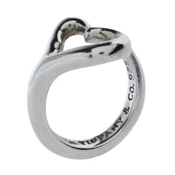 Pre Owned Tiffany & Co. Sterling Silver Elsa Peretti Open Heart Ring Size EU 48