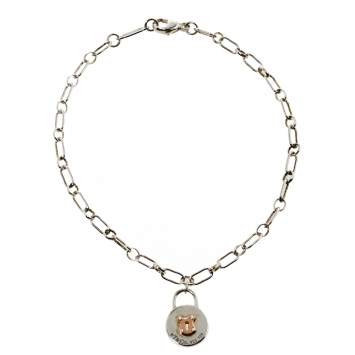 Pre Owned Tiffany & Co. Silver 18K Rose Gold Round Lock Charm Bracelet