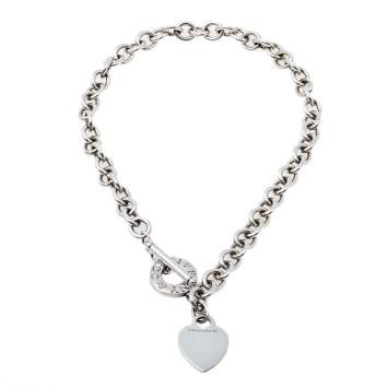 Pre Owned Tiffany & Co. Sterling Silver Heart Tag Toggle Necklace