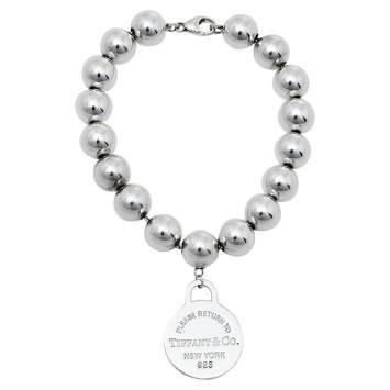 Pre Owned Tiffany & Co. Sterling Silver Return to Tiffany Round Tag Bead Bracelet