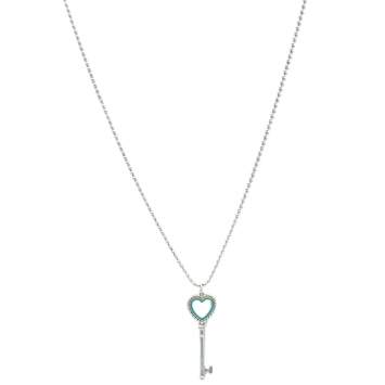 Pre Owned Tiffany & Co. Tiffany Keys Enamel Silver Beaded Heart Key Pendant Necklace