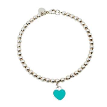 Pre Owned Tiffany & Co. Return to Tiffany® Heart Tag Enamel Silver Bead Bracelet 