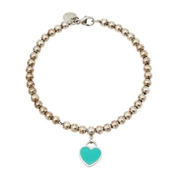 Pre Owned Tiffany & Co. Return to Tiffany Enamel Heart Tag Silver Beads Bracelet 