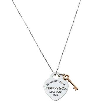 Pre Owned Tiffany & Co. Rubedo & Sterling Silver Heart Key Pendant Necklace