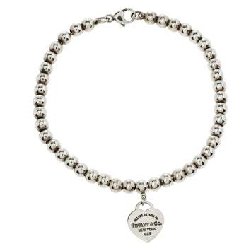 Pre Owned Tiffany & Co. Return to Tiffany Heart Tag Sterling Silver Beads Bracelet 