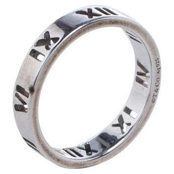 Pre Owned Tiffany & Co. Sterling Silver Narrow Atlas Pierced Ring Size 50