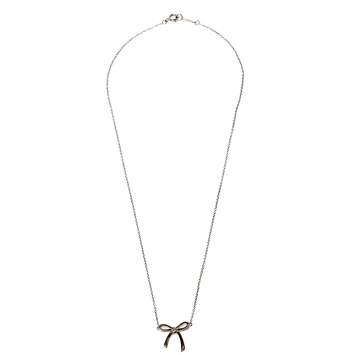 Pre Owned Tiffany & Co. Sterling Silver Bow Pendant Necklace