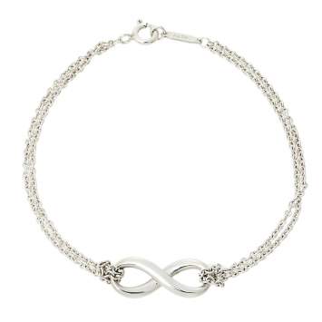 Pre Owned Tiffany & Co. Infinity Sterling Silver Double Chain Bracelet