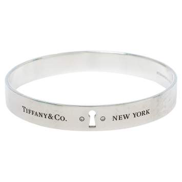 Pre Owned Tiffany & Co. Locks Diamond Sterling Silver Bangle Bracelet