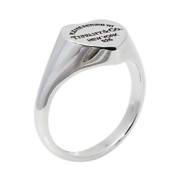 Pre Owned Tiffany & Co. Return To Tiffany Sterling Silver Heart Signet Ring Size EU 55