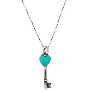 Pre Owned Tiffany & Co. Sterling Silver Blue Enamel Heart Key Pendant Necklace